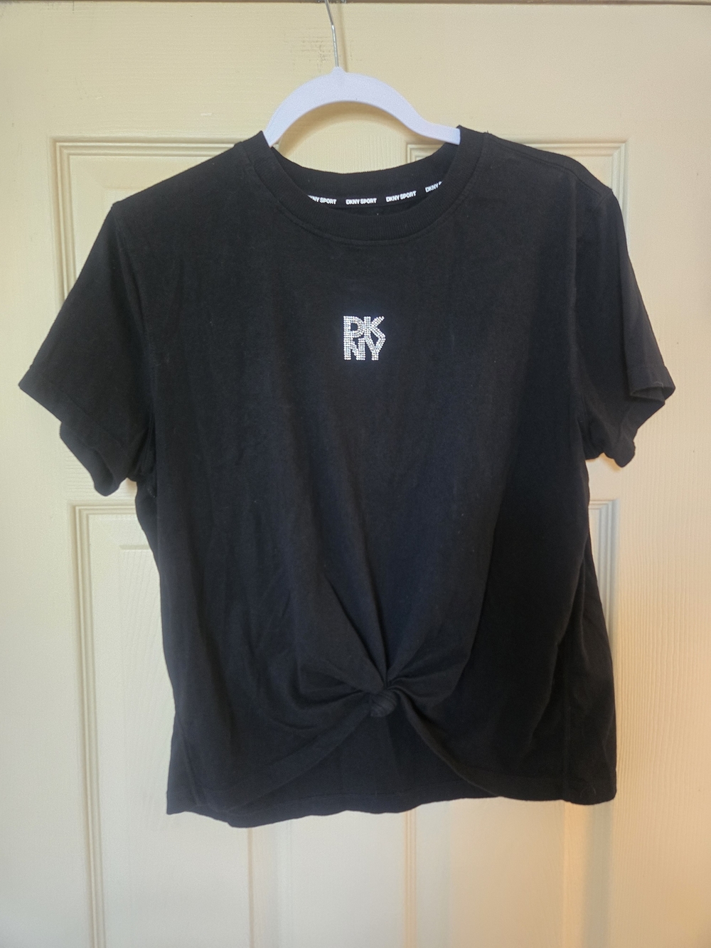 DKNY Black Knotted Sparkly Logo Tee